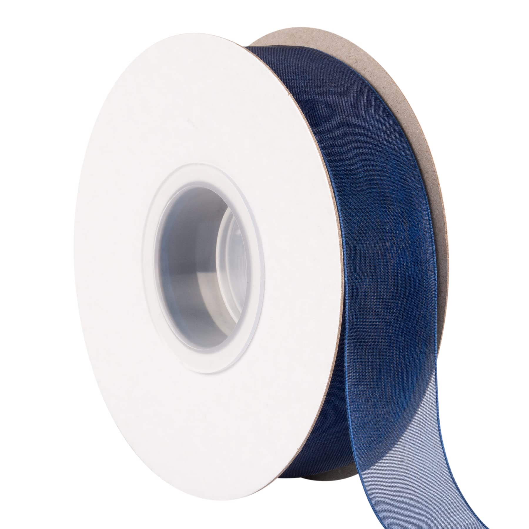 TEKDEERE 25mm Sheer Organza Ribbon,Navy Shimmer Chiffon Ribbon for DIY Crafts Wedding Party Decorations, Gift Wrapping Bridal Bouquets (45M)