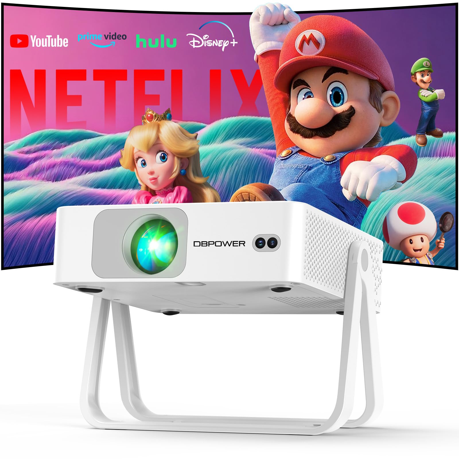 Photo 1 of [Ultra-Slim 1.97"| Netflix Licensed | AI Auto Focus | 360° Stand] Smart Mini Projector with WiFi 6 & Bluetooth, Built-in Netflix/YouTube/Disney+/Hulu, DBPOWER N5 Movie Projector for Bedroom White
