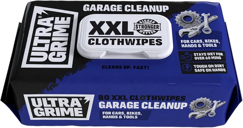 UltraGrime Garage XXL Wipes 80pk - Heavy Duty Multi Purpose Cleaning Cloths for