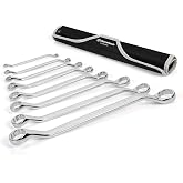 DURATECH 50&deg; Offset Wrench Set, SAE, 8-Piece, 12 Point, CR-V Steel | 1/4" to 1-1/4" , Mirror Polished, for Narrow Places, Double Box End, Rolling Pouch for Convenient Storage