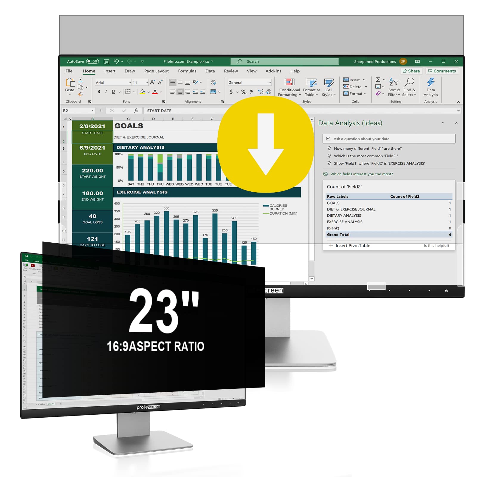23 Inch Computer Privacy Screen Filter for 16:9 Aspect Ratio Monitor, Anti Blue Light Glare Shield, Removable Screen Shield