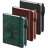 ALKALO 3 Pack Pocket Notebooks A6 Small Notebook 100 GSM 3.7" x 5.7" | Journaling Notebooks For Note Taking Journals For Writing Mini Note Pads With Pen Holder Thick Paper(Black,Green,Brown)