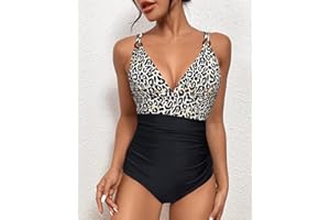 One Piece Swimsuit for Women Ruched Tummy Control Bathing Suit V Neck Swimwear Criss Cross Back