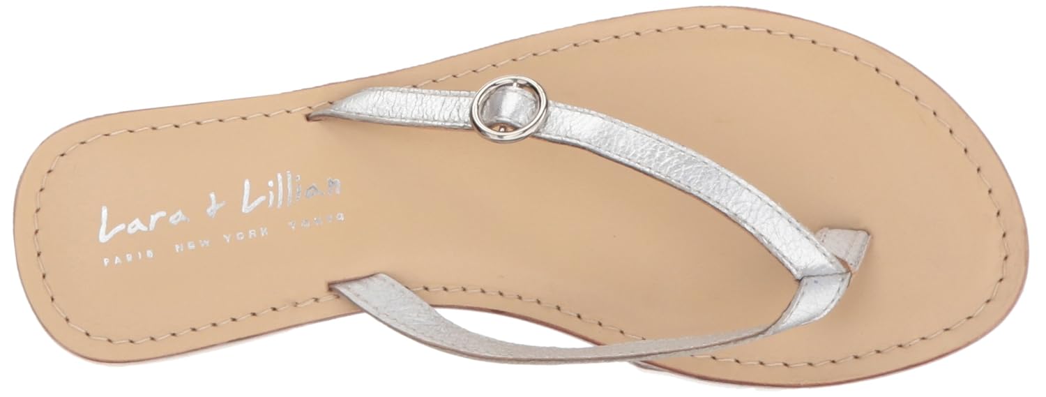lara + lillian women's james single buckle flat thong sandal, silver