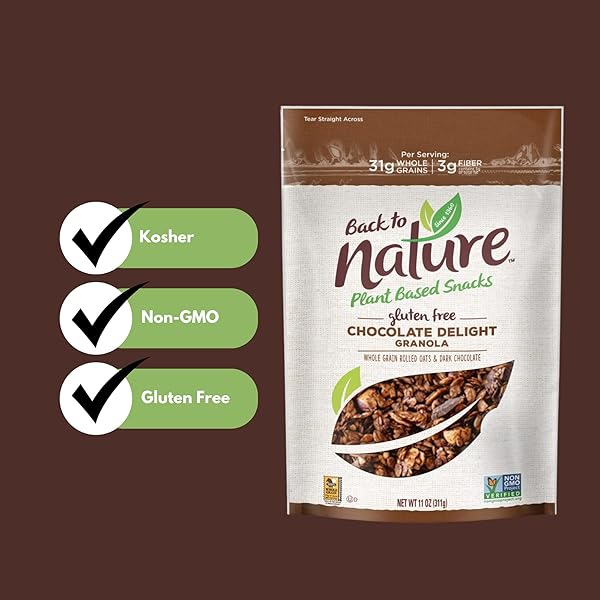 BACK TO NATURE GRANOLA CEREAL – GLUTEN FREE, NON-GMO, PLANT BASED SNACKS MADE WITH WHOLE GRAIN ROLLED OATS – CHOCOLATE DELIGHT, 11 OUNCE