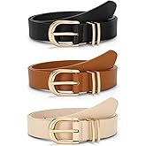 JASGOOD 3 Pack Women Leather Belts For Jeans Dresses Pants Ladies Faux Leather Waist Belt with Gold Buckle