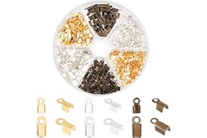 PH PandaHall About 450 Pcs Iron Fold Over Cord Ends Terminators End Tips for Leather 3-3.5mm for Jewelry Making 3 Colors