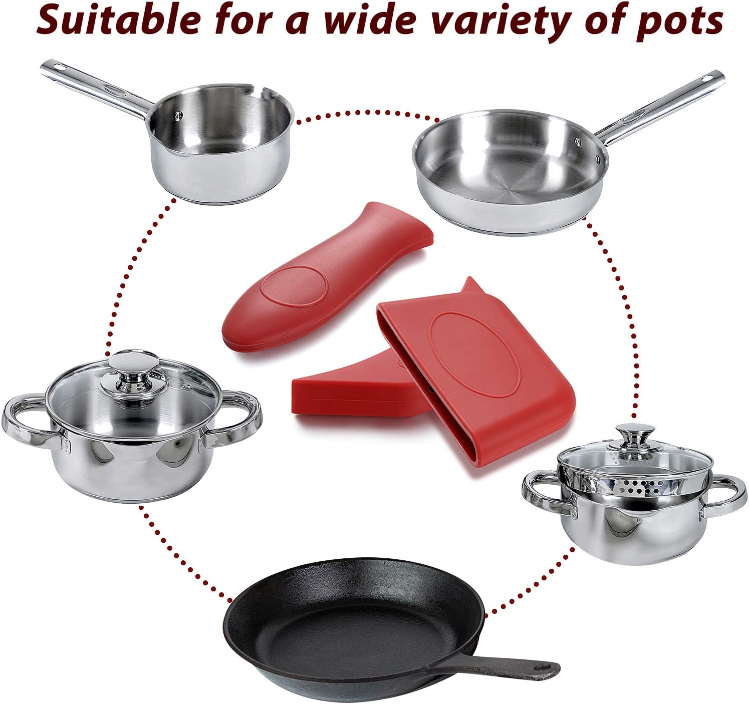 Boao 8 PCS Silicone Hot Handle Holders and Pot Holders Cover Removable Rubber Hot Resistant Pot Holder Sleeves Lid Covers for Cast Iron Skillets Metal Frying Pans Aluminum Cookware Handles: Kitchen & Dining