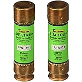 Bussmann Series FRN-R 50 Amp Fuse, 250 Vac and IR 200 kA /125 Vdc and IR 20 kA, Retail Pack - 2 Pieces