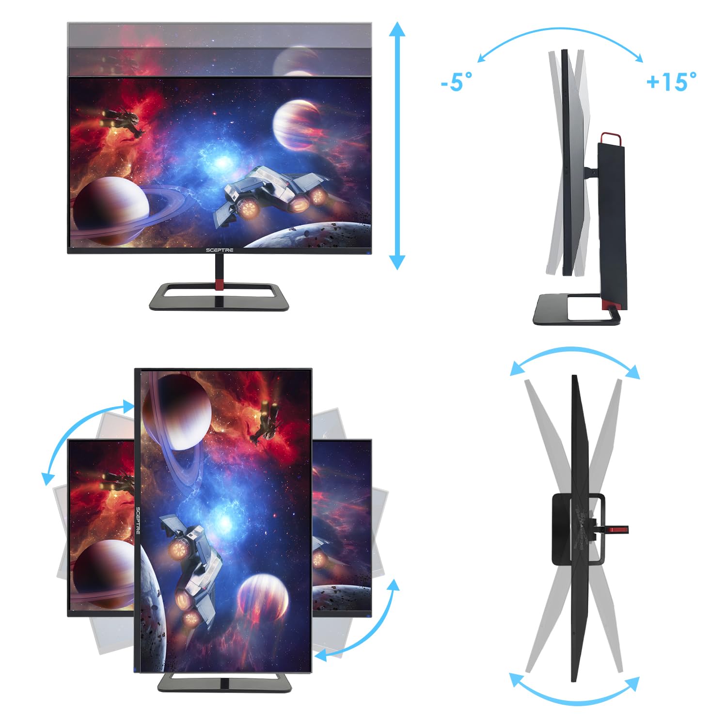 Sceptre IPS 32 inch QHD LED Monitor HDR400 2560x1440 HDMI DisplayPort up to 144Hz 1ms Height Adjustable Gaming Blinders Included, Build-in Speakers Gunmetal Black 2021 (E325B-QPN168+)