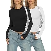 2 Pack Womens Crew Neck Basic Long Sleeve T Shirt Slim Fit Tees 2025 Fall Y2k Going Out Tops Cute Tight Shirts