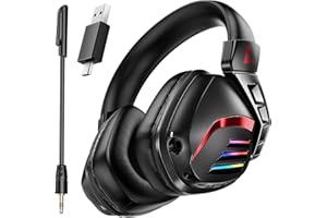 TATYBO Wireless Gaming Headset for PS5 PS4 PC Switch, 2.4GHz Gaming Headphones with Microphone Detachable Noise Canceling, 7.1 Stereo, 30Hr Battery, USB & Type-C Double Dongle