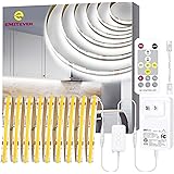 EMITEVER LED Strip Light Warm White 5000K 16.4ft,24V DC COB Dimmable Tape Lights with RF Controller,Premium High Density Powe