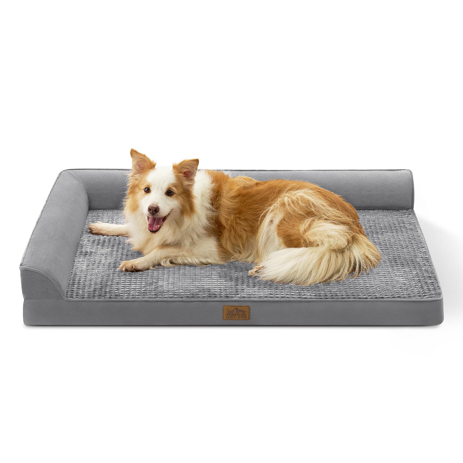COZY KISS Orthopedic Dog Bed for Extra Large Dog 44x32 inch, XL Pet Sofa, Bolster Foam Bed with Sides, Non-Slip and Egg-Crate Big Dog Couch Bed with Washable Removable Cover, Grey Image
