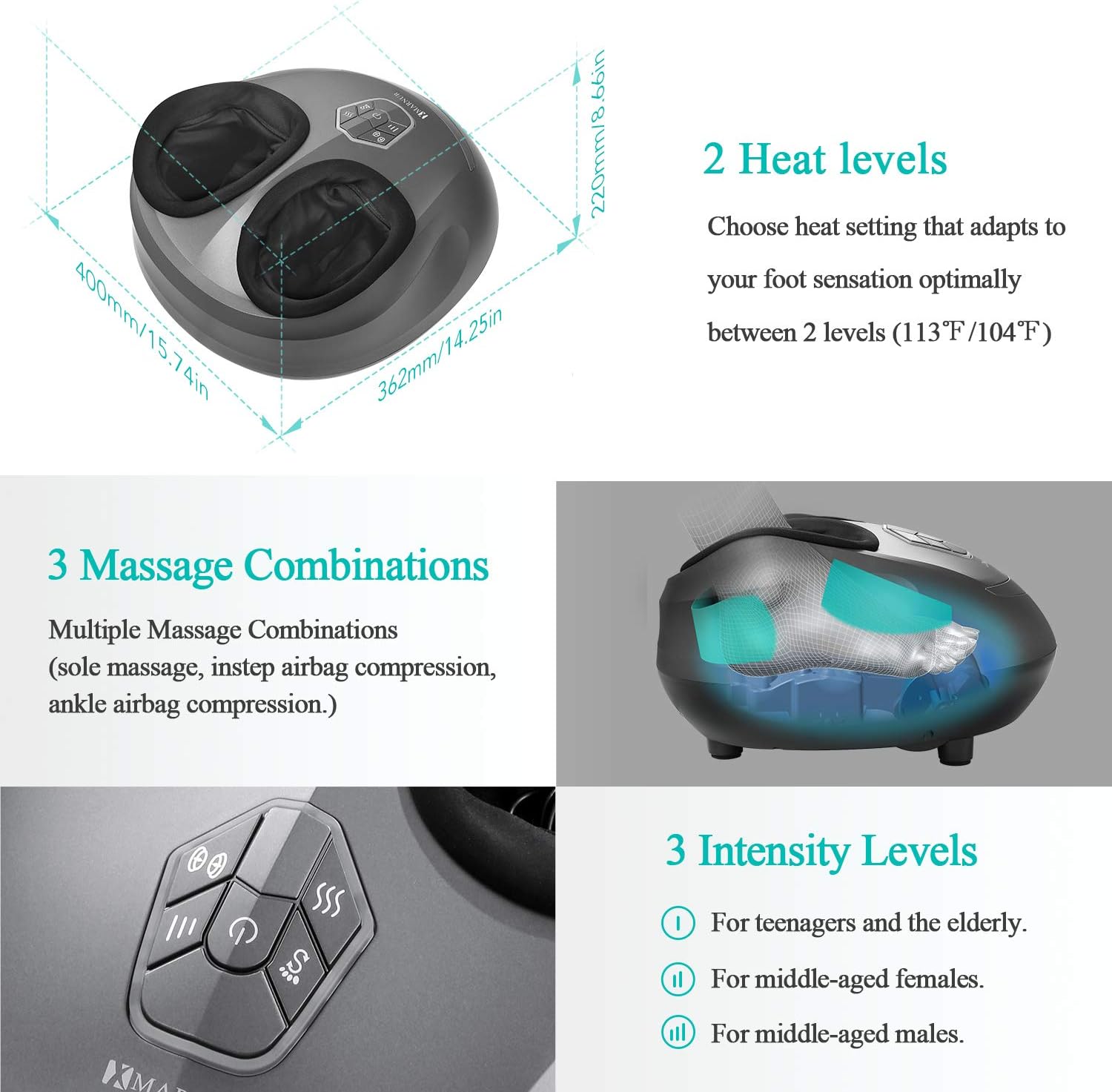 Shiatsu Foot Massager Electric Heat Kneading Foot Massage Machine with Rolling and Air Compression for Home and Office for Men and Women (Heat/Air Compression/Shiatsu can be use Separately): Health & Personal Care