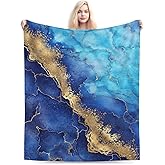 Perinsto Blue Marble Background Throw Blanket Ultra Soft Warm All Season Decorative Fleece Blankets for Bed Chair Car Sofa Couch Bedroom 50"X40"