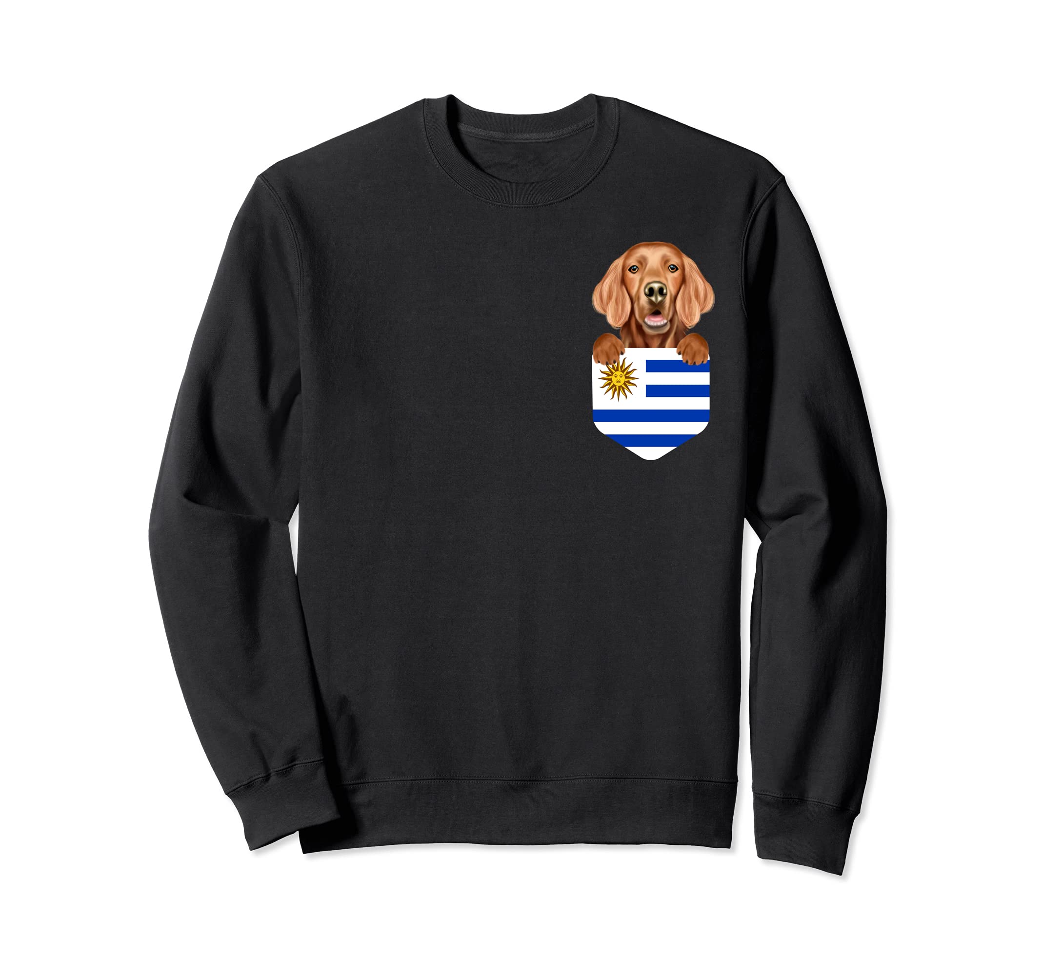 Uruguay Flag Irish Setter Dog In Pocket Sweatshirt