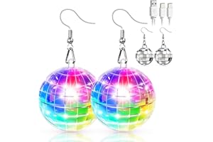 Apeocose 2-Pair Fun Disco Ball Earrings, 16 Modes Rechargeable LED Light Up Earrings & Mirror Ball for Women Christmas New Years Eve Party Dance Rave Accessories Stocking Stuffers White Elephant Gifts