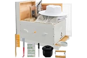 BeeTech Newest Windows 8 Frame Bee Hive Boxes Starter Kit Hand Painted Includes Beekeeping Supplies Tools and Bee Suit Sting Proof (Assembled)