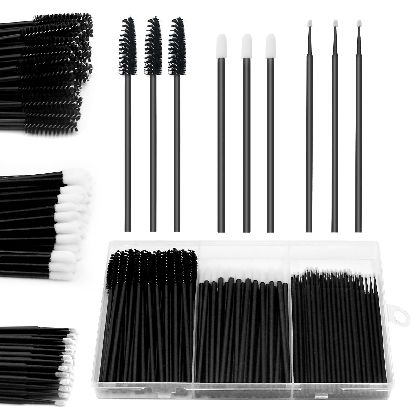 150 Disposable Mascara Wands & Lip Wands Set, 50 Eyelash Brushes, 50 Lip Brushes, 50 Micro Brushes with Organizer Box, Makeup Tool Kit for Eyelash Extensions