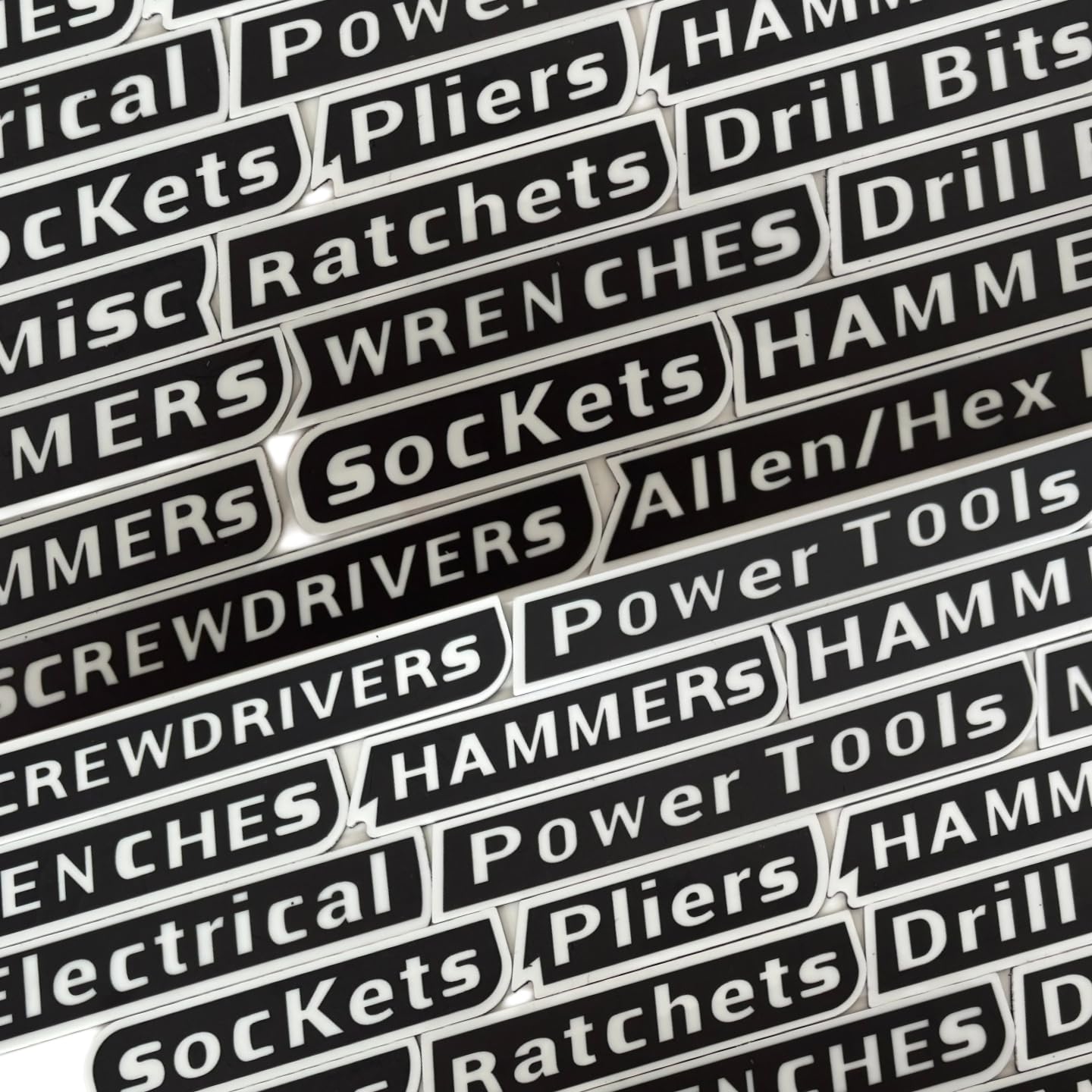 Photo 1 of 12 Pack of Magnetic Toolbox Labels, 3D-Printed Tool Box Labels, General Tool Box Organize Accessories, Reusable Tags for Box Drawers Carts and Cabinets (Black)