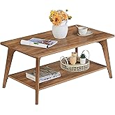 VASAGLE MAEZO Collection - Coffee Table, 2-Tier Center Table with Storage, Tapered Legs, Curved Transitions, 21.7 x 39.4 x 17.7 Inches, Easy to Assemble, for Living Room, Honey Brown ULCT249K01