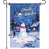 Hello Winter Garden Flag Winter Snowman Decorative Garden Flags Double Sided 12x18in Holiday Farmhouse Yard Outside Outdoor Small Home Decor