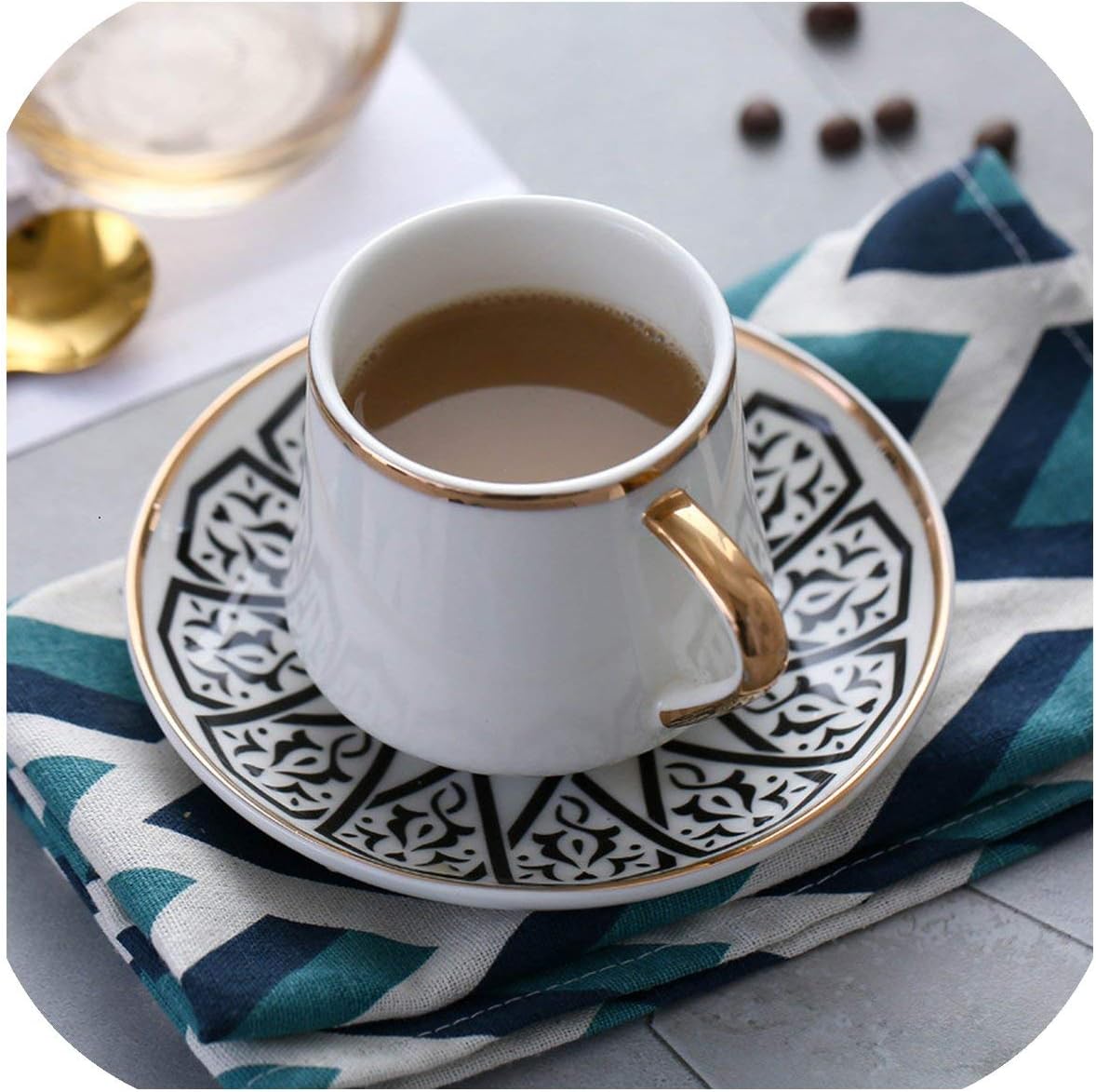 Ceramic Coffee Cup Saucer Sets European Simplicity Phnom Penh Espresso Cappuccino Latte Cafe Household Tea Mug Small Capacity,180Ml,E