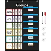 REGELETO Small Group Management Pocket Chart with 96 Cards Classroom Jobs Chart Small Group Organizer and on Task for School Teacher Homeschool Learning Supplies (Black)