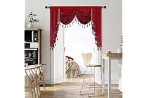 ELKCA Thick Chenille Window Curtains Valance for Living Room Burgundy Red Waterfall Valance for Bedroom,Rod Pocket, W59 inches, 1 Panel