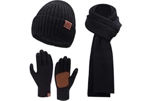 FZ FANTASTIC ZONE Mens Winter Knit Hat Beanie Long Neck Scarf Touchscreen Gloves Set Fleece Skull Caps Gifts for Men Women
