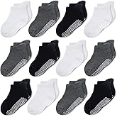 CozyWay Baby & Toddler Socks with Grippers Non Slip Ankle Grip Socks For Boys and Girls - Comfy Soft Cotton - 12 Pack
