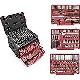 WORKPRO 450-Piece Drive Socket Set 1/2" 1/4" 3/8", CR-V Metric and Imperial with Quick-Release Ratchet Wrench, Spanners, Bits