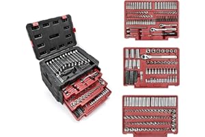 WORKPRO 450-Piece Drive Socket Set 1/2" 1/4" 3/8", CR-V Metric and Imperial with Quick-Release Ratchet Wrench, Spanners, Bits Set, Mechanics Tool for Car Repair