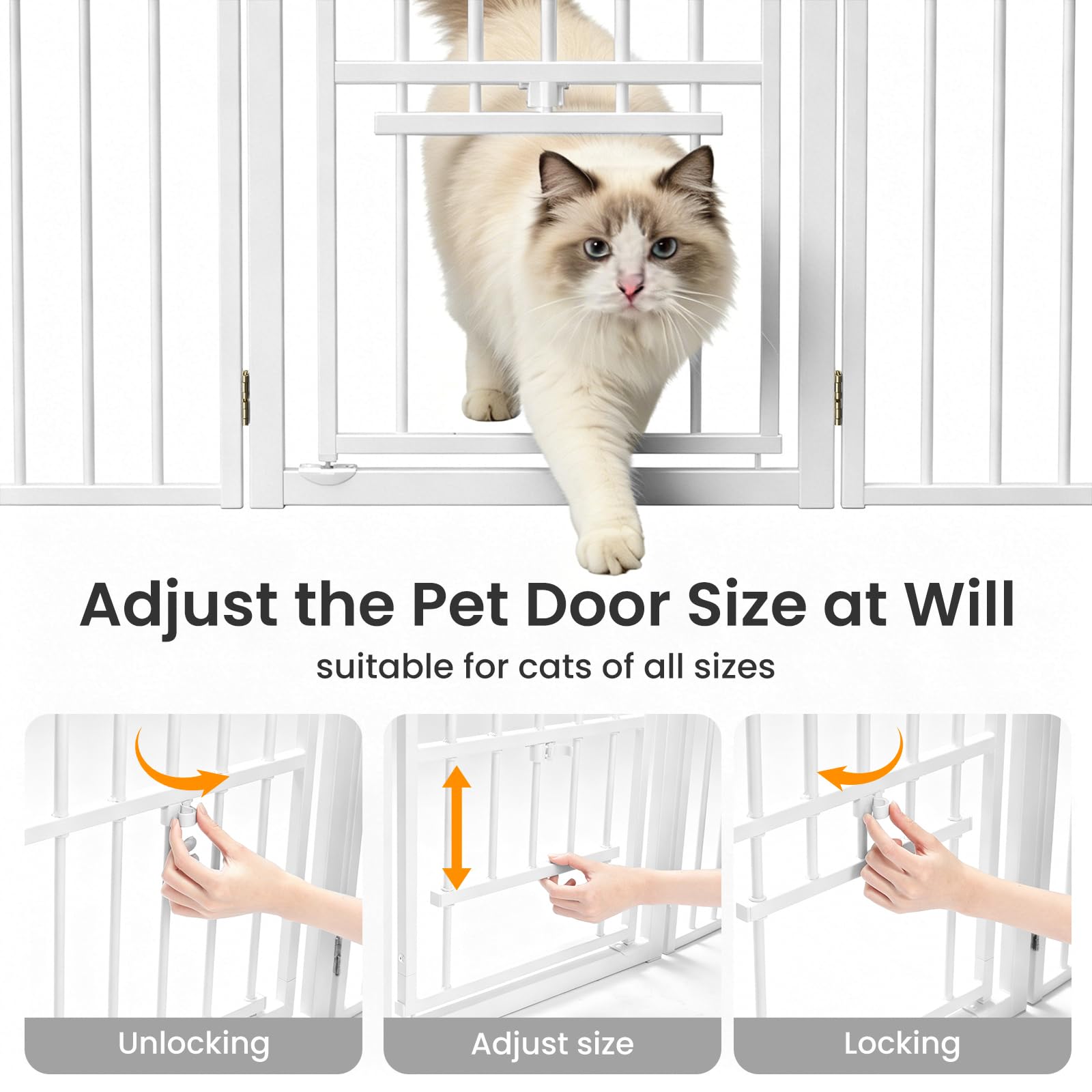 Condition photo showing New/Like New for metal freestanding dog gate with cat door for outdoor & indoor,80" extra wide foldable pet fence,30"