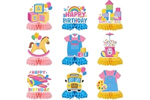 Rachell Teacher Party Decorations - 9Pcs Cartoon English Teachers Honeycomb Centerpieces Rachel Girls Rainbow ABC Bus Table D