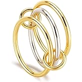 Kavencia 18K Gold Plated Stackable Rings for Women, Gold and Silver Mixed Metal Ring Set, Stainless Steel Stacking Rings with Cubic Zirconia, Dainty Statement Jewelry Gift