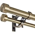Lwiiom Double Blackout Curtain Rods,1-Inches Front and 5/8 Inches Back Adjustable End Cap Double Window Drapery Rod for Drapes and Curtains (Antique Bronze, 72-144")