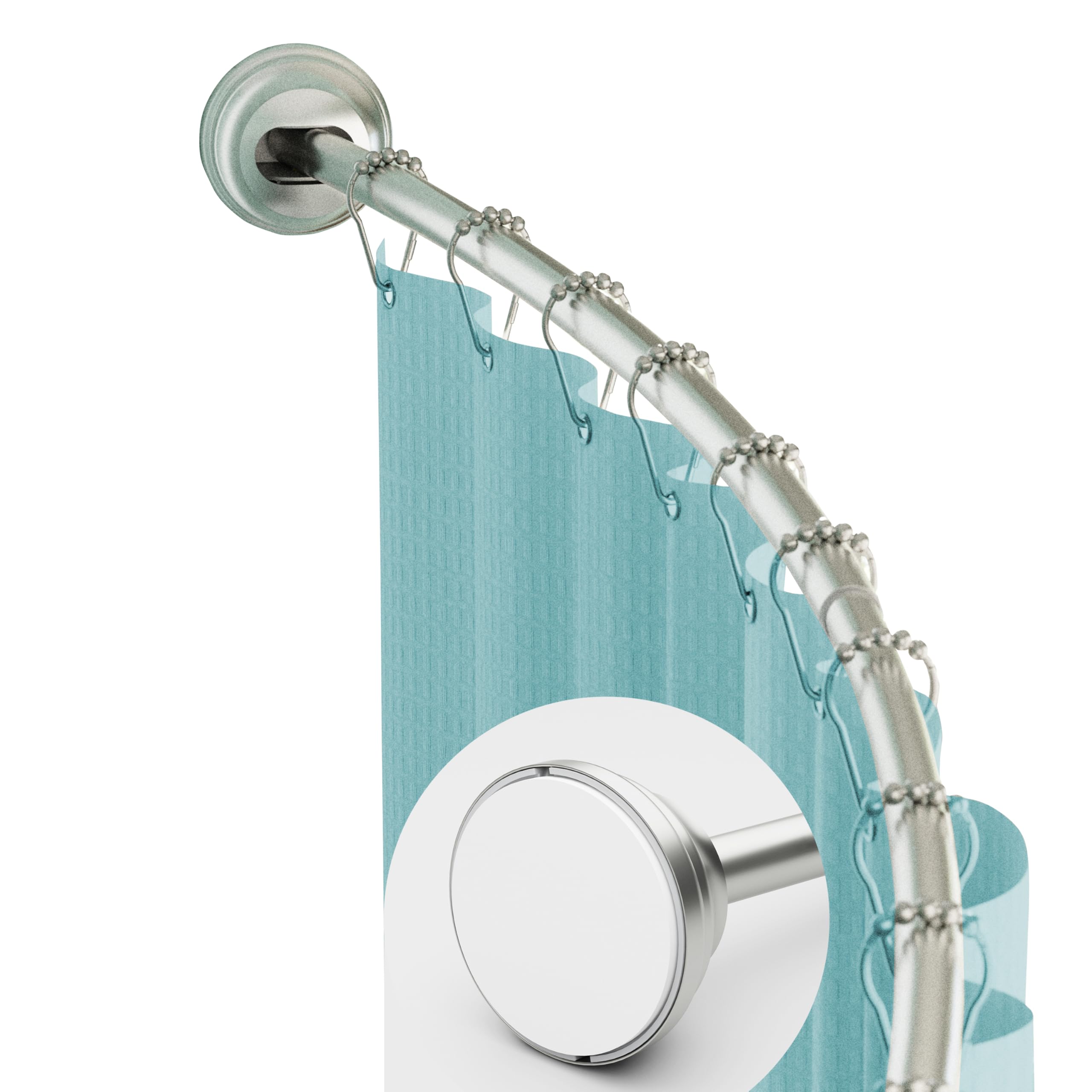 Photo 1 of Zenna Home Rustproof Curved Shower Curtain Rod, No Drill Adjustable Curved Tension Shower Curtain Rod for Bathroom, Easy Install, Rounded for Extra Room and Comfort, 50 to 72 Inches, Satin Nickel