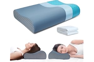 urnexttour Cooling Pillow for Hot Sleepers Neck Pillow Memory Foam for Pain Relief Bed Pillow for Sleeping Ergonomic Orthopedic Cervical for Neck and Shoulder Pain Side Back Stomach Sleeper-Grey