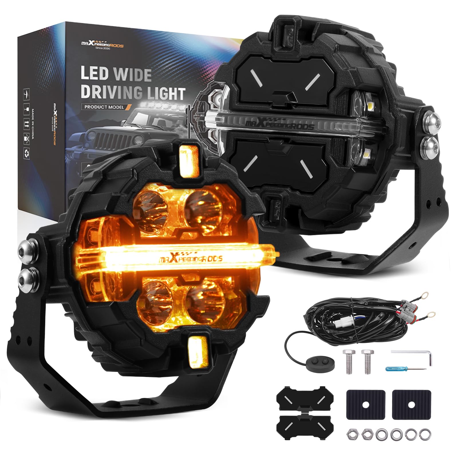 Photo 1 of maXpeedingrods 3.5 Inch LED Off Road Lights 160W 19,200LM, Round Fog Lights with 7 RGB Colors, Side Shooter Light 270°Wide Range, LED Light Bar for SUV, Pickup, ATV, UTV, Truck, Motorcycle