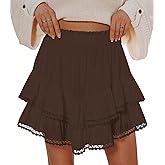Flowy Shorts for Women Summer Casual Lace Skorts Boho High Waist Tiered Ruffle Mini Skirts