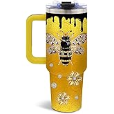 DUUV Bee Tumbler 40 Oz, Stainless Steel Insulated Coffee Mug, Empowering Bee Gifts for Women Girls Sister Friends Daughters, Bees Theme Gifts for Birthday Christmas Thanksgiving, 1PCS
