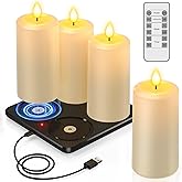 PChero Rechargeable Flameless Candles with Remote & Magnetic Charging Base, Outdoor Waterproof Battery Operated Pillar Candles, 4 Pack LED Fake Candles, Long Lasting, 2.76" D x 5.12" H