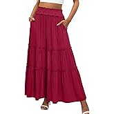ANRABESS Womens Maxi Skirt Flowy Swing Ruffle Tiered Elastic High Waist Long Skirts 2026 Summer Casual Beach Vacation Clothes