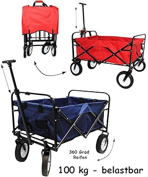 alles-meine.de GmbH Leiterwagen / Bollerwagen - 100 kg belastbar ! - 360 Grad Hartgummi Reifen ___ klappbar & faltbar - BLAU 