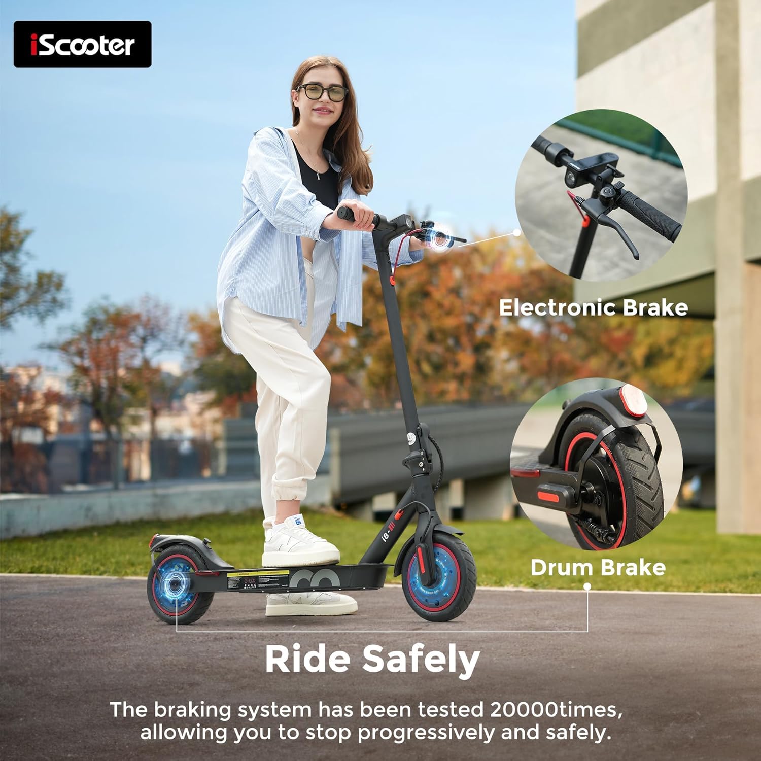 iScooter Electric Scooter for Adults, 23/18/12 Miles Long Range,22/19/18 Mph Top Speed, Commuting Electric Scooter with Cruise Control, Double Braking Systems Escooter for Adults and Teens