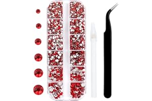 GAVIYE 3792 Pcs Ruby Red Crystal Flatback Rhinestones Set for Nail, Art, Crafts, Makeup, Tumblers Glitter Round with Tweezers and Picking Pen(SS6~SS20)