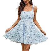 DUKAKII Women's Summer Floral Mini Dress Boho Stretch Mini Dresses Short Sleeveless Ruffle Spaghetti Strap Dress 2025