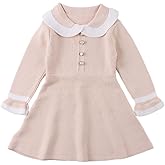 Peecabe Ruffles Toddler Girls Sweater Dress Soft Warm Long Sleeve V-Neck 2-6T Knitted Dress for Fall Winter